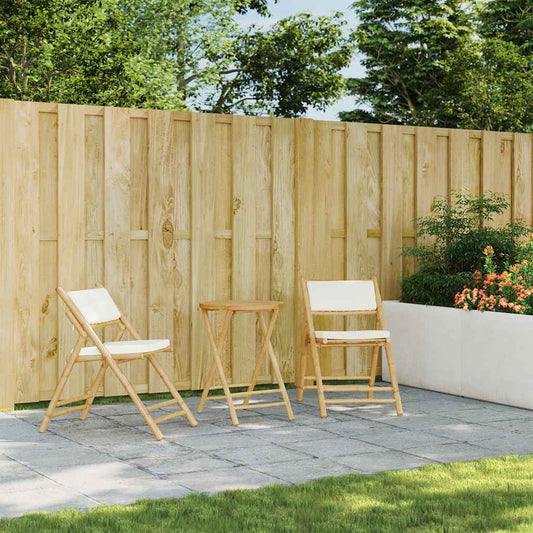 HKH 3 Pcs Conjunto Bistrô Dobrável C/ Almofadões Branco Nata Bambu - Marrom