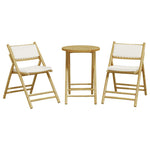 HKH 3 Pcs Conjunto Bistrô Dobrável C/ Almofadões Branco Nata Bambu - Marrom