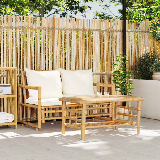 HKH 2 Pcs Conjunto de Sofá de Jardim com Almofadões Bambu - Marrom