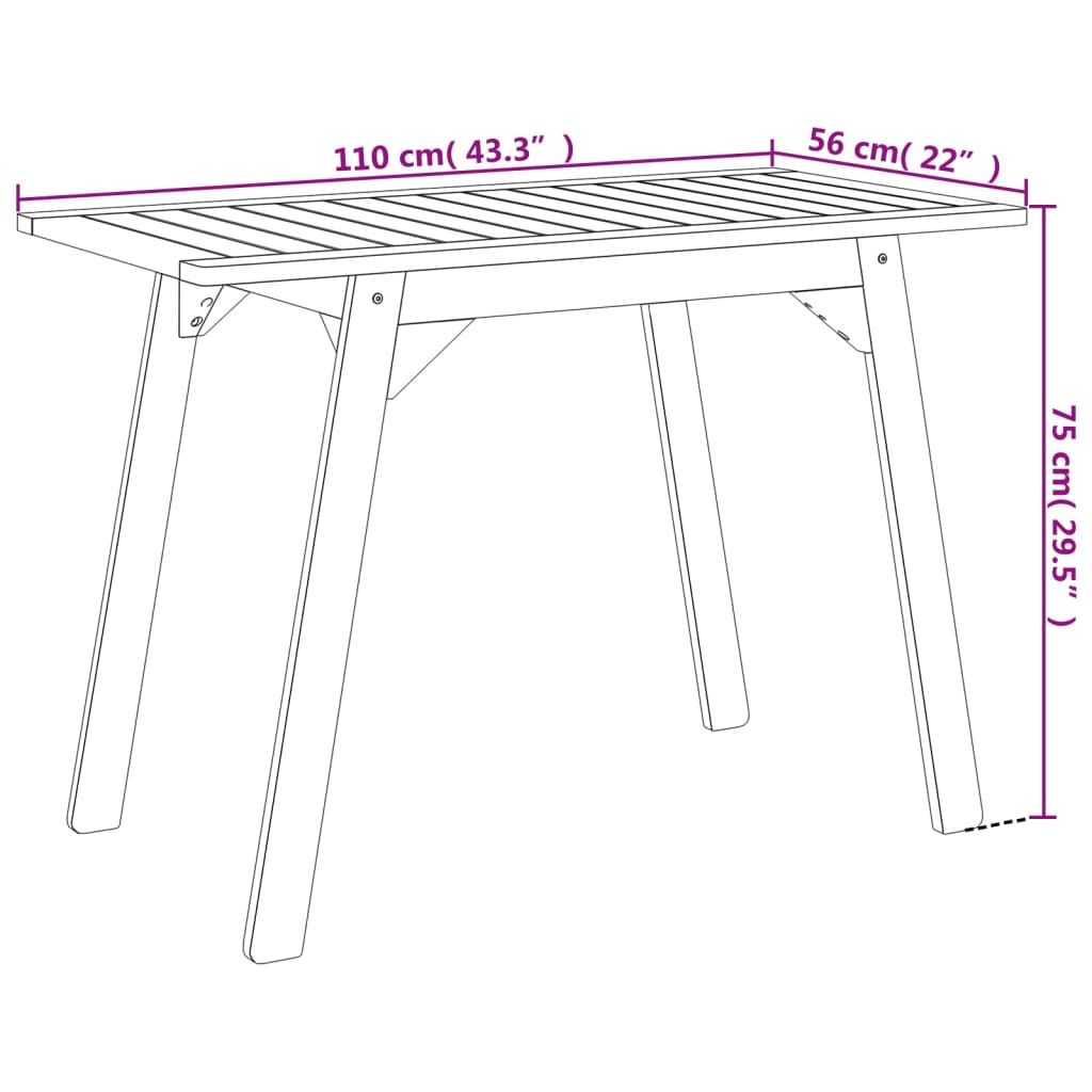 HKH Mesa de Comedor Para Jardín 110x56x75 Cm Madera de Acacia Maciza - Marrón