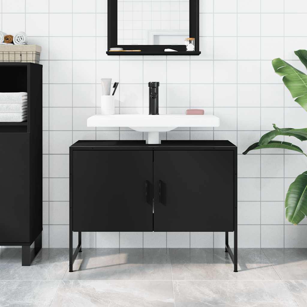 HKH Armário Lavatório Casa de Banho - 80x33x60 Cm - Preto