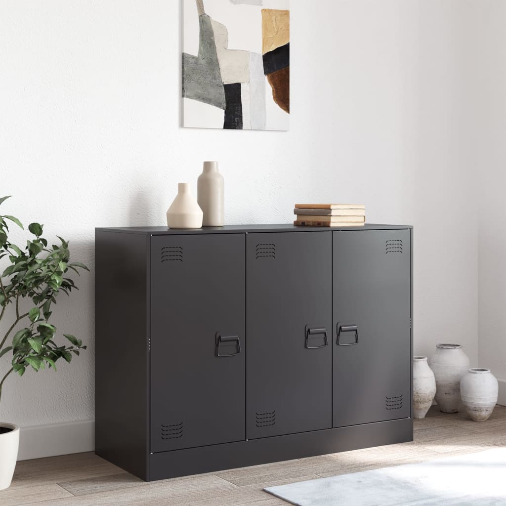 Aparador moderno HKH de acero laminado en frío con 3 puertas 99 x 39 x 73 cm - negro