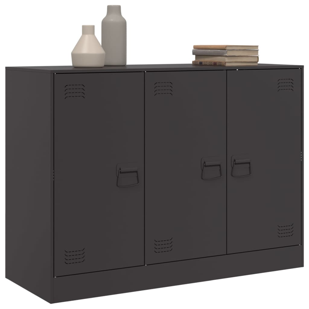 Aparador moderno HKH de acero laminado en frío con 3 puertas 99 x 39 x 73 cm - negro