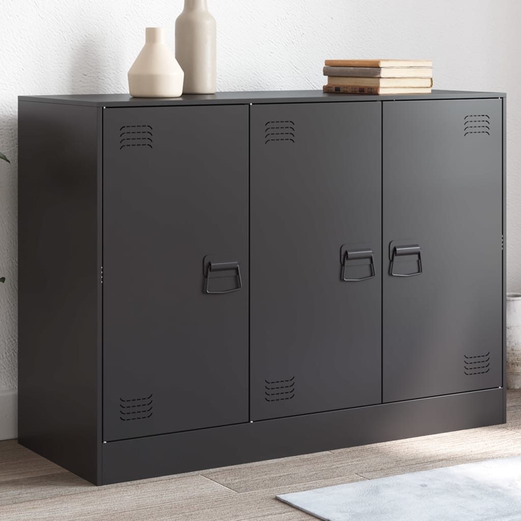 Aparador moderno HKH de acero laminado en frío con 3 puertas 99 x 39 x 73 cm - negro