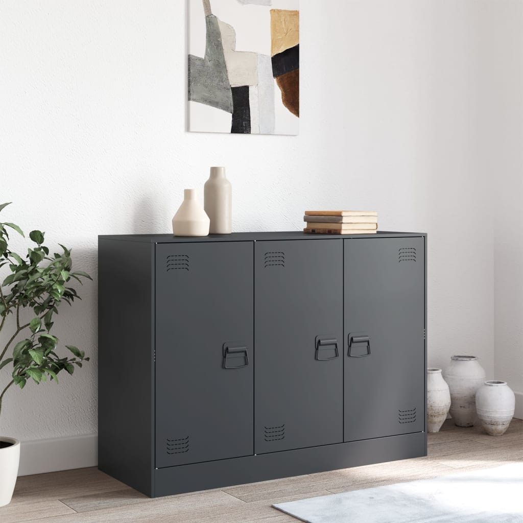 HKH Aparador Moderno de Acero Laminado en Frío con 3 Puertas 99 X 39 X 73 Cm - Antracita