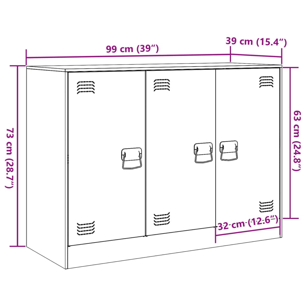 HKH Aparador Moderno em Aço Laminado A Frio com 3 Portas 99 X 39 X 73 Cm - Verde-Azeitona