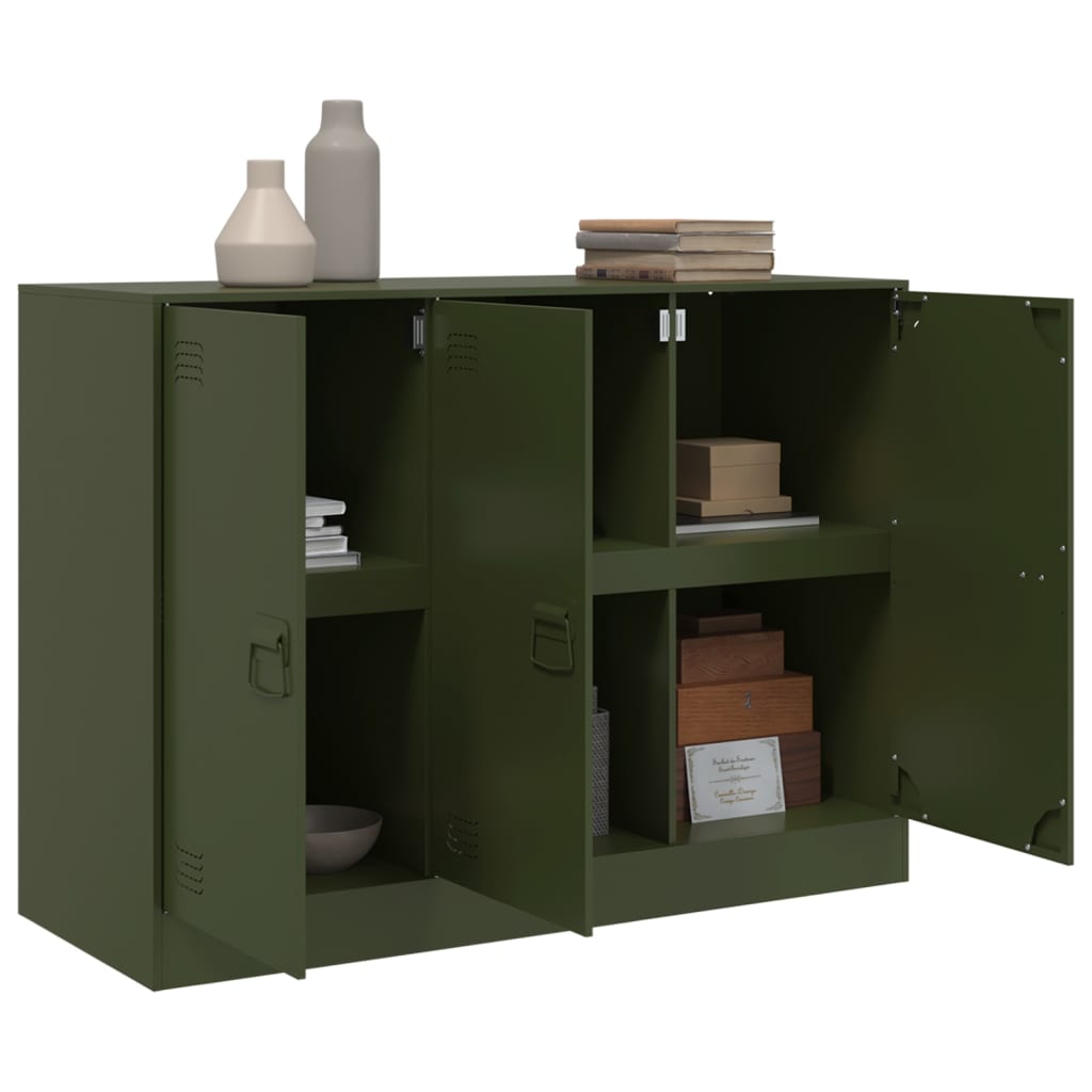 HKH Aparador Moderno em Aço Laminado A Frio com 3 Portas 99 X 39 X 73 Cm - Verde-Azeitona