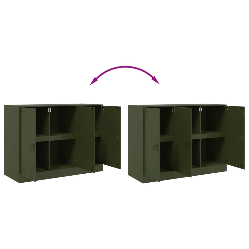 HKH Aparador Moderno em Aço Laminado A Frio com 3 Portas 99 X 39 X 73 Cm - Verde-Azeitona