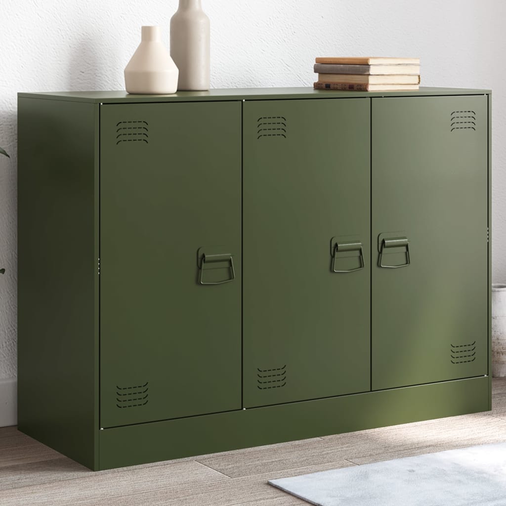 Aparador moderno HKH de acero laminado en frío con 3 puertas 99 x 39 x 73 cm - Verde oliva