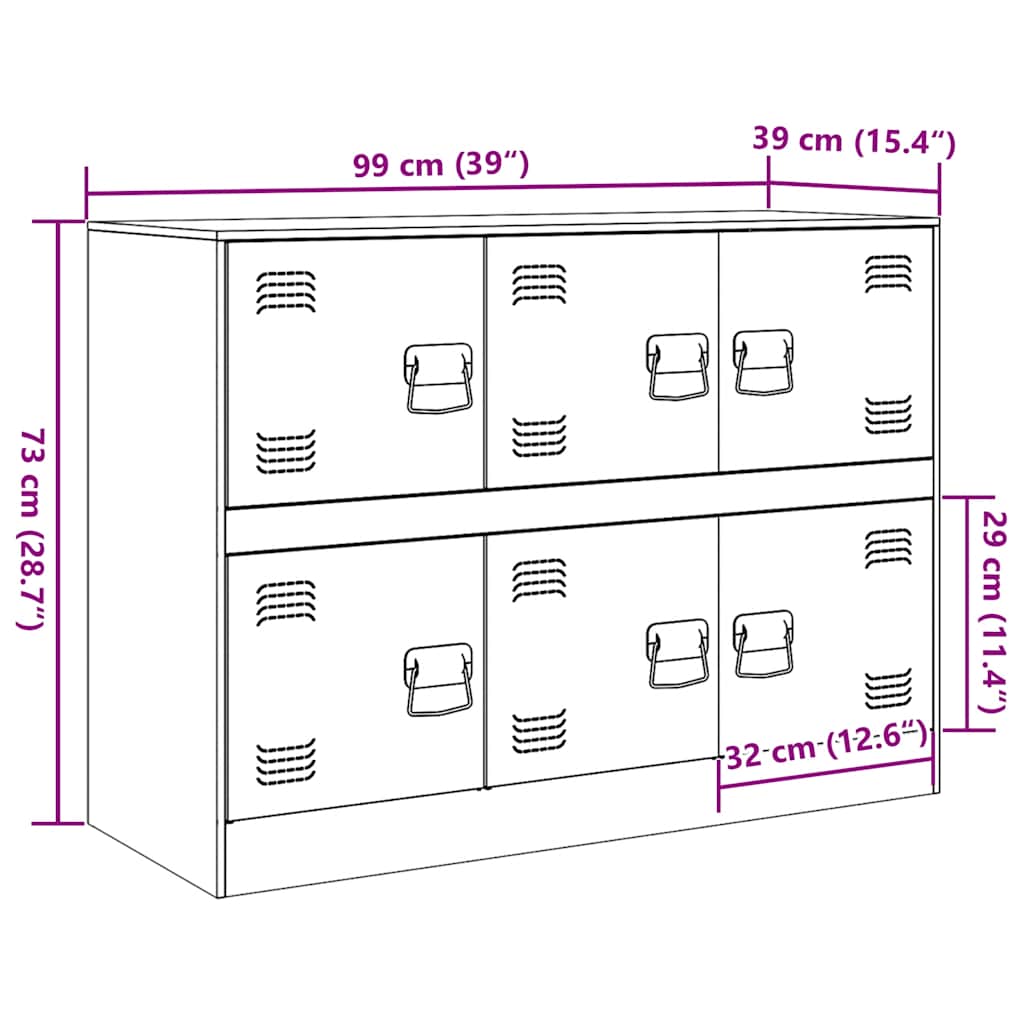 HKH Aparador Moderno em Aço Laminado A Frio com 6 Puxadores de Metal 99 X 39 X 73 Cm - Preto