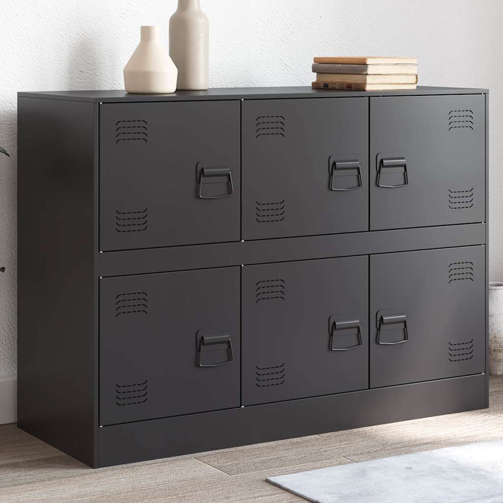 Aparador moderno HKH de acero laminado en frío con 6 asas metálicas, 99 x 39 x 73 cm - Negro