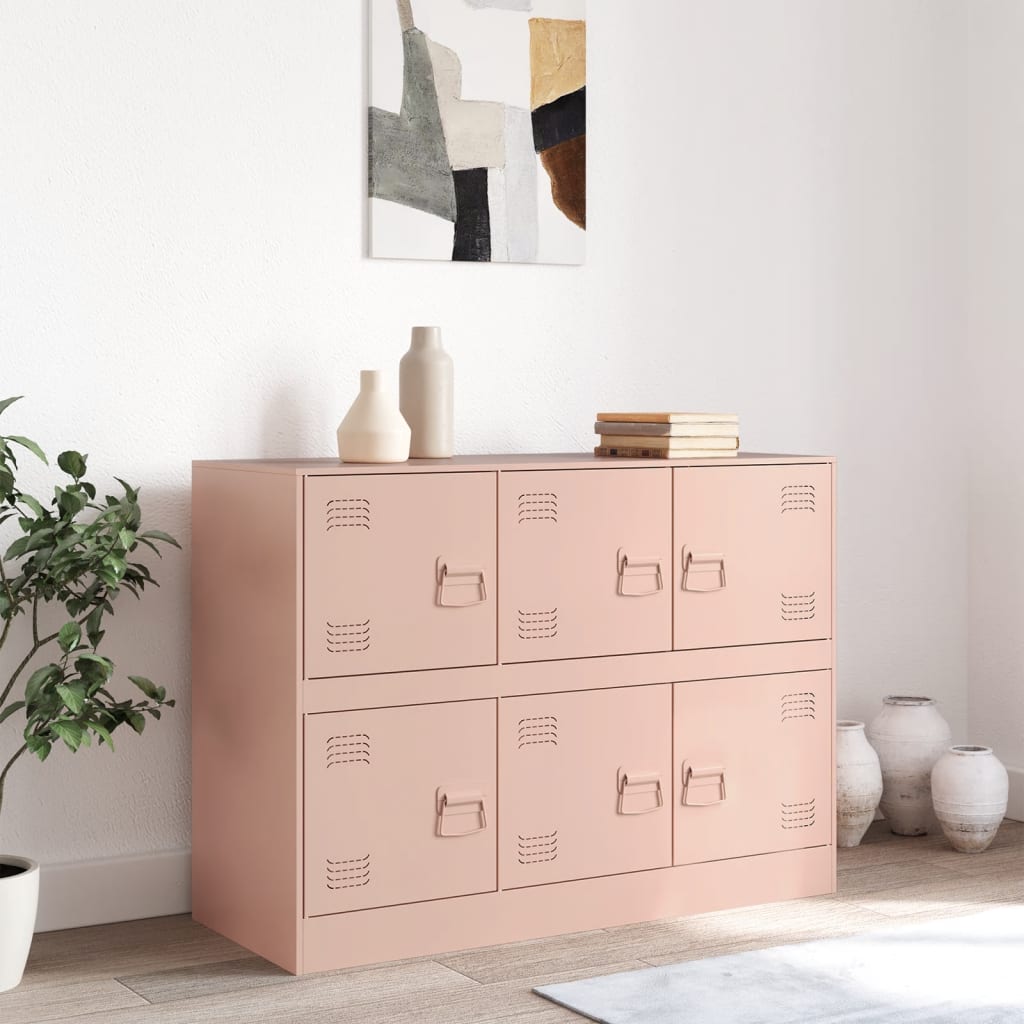 Aparador Moderno HKH de Acero Laminado en Frío con 6 Tiradores Metálicos 99 X 39 X 73 Cm - Rosa