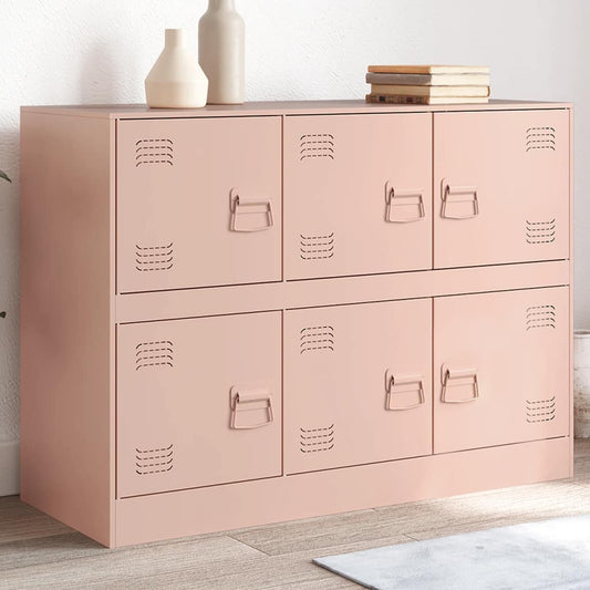 HKH Aparador Moderno em Aço Laminado A Frio com 6 Puxadores de Metal 99 X 39 X 73 Cm - Rosa