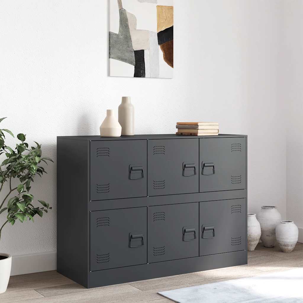 HKH Aparador Moderno de Acero Laminado en Frío con 6 Tiradores de Metal 99 X 39 X 73 Cm - Antracita