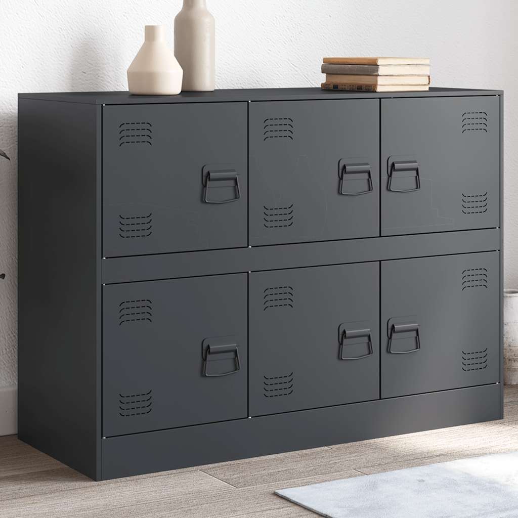 HKH Aparador Moderno de Acero Laminado en Frío con 6 Tiradores de Metal 99 X 39 X 73 Cm - Antracita