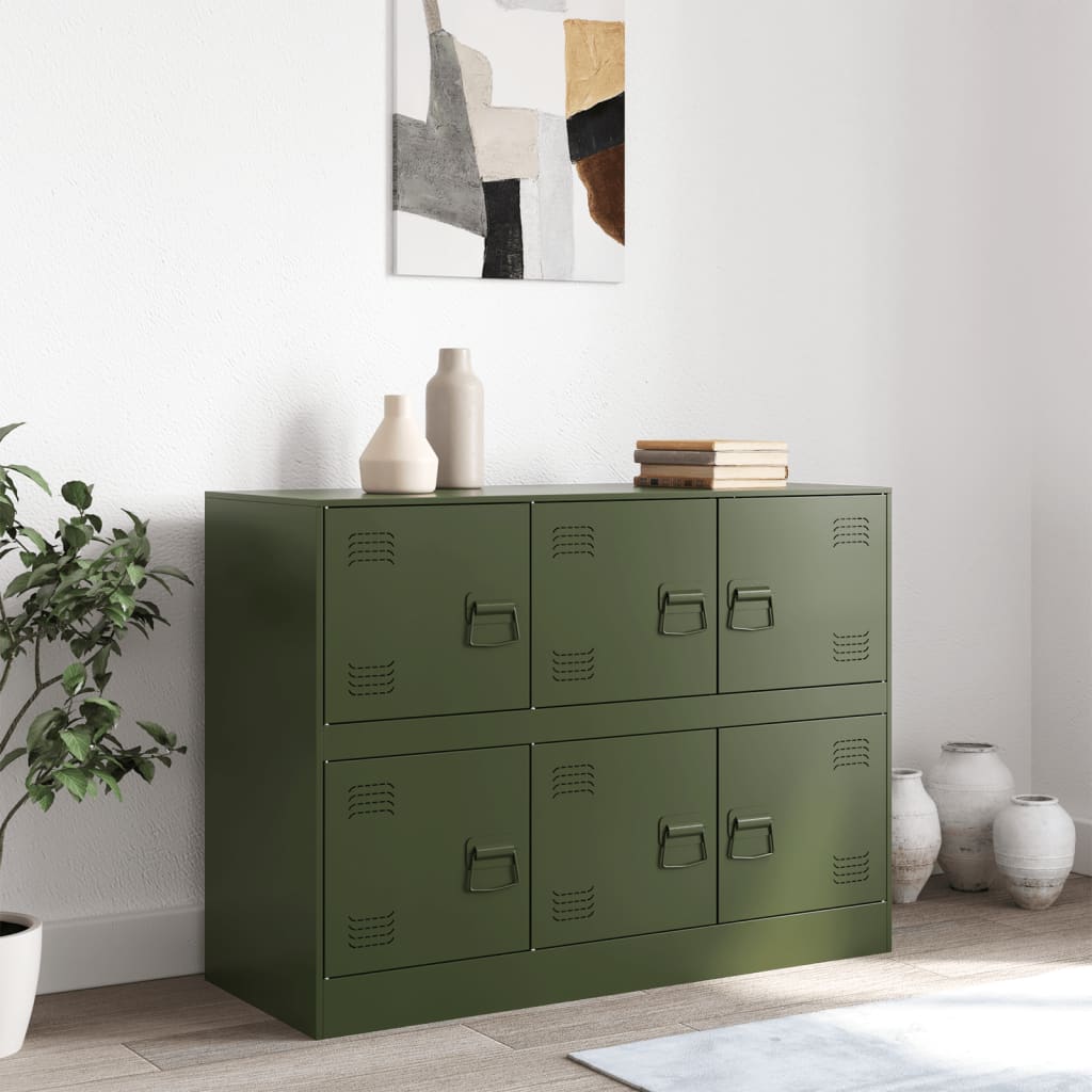 HKH Aparador Moderno de Acero Laminado en Frío con 6 Tiradores Metálicos 99 X 39 X 73 Cm - Verde Oliva