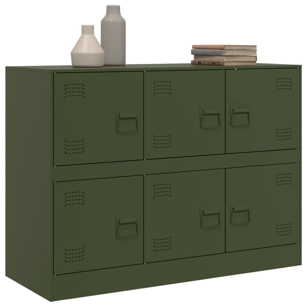 HKH Aparador Moderno em Aço Laminado A Frio com 6 Puxadores de Metal 99 X 39 X 73 Cm - Verde-Azeitona