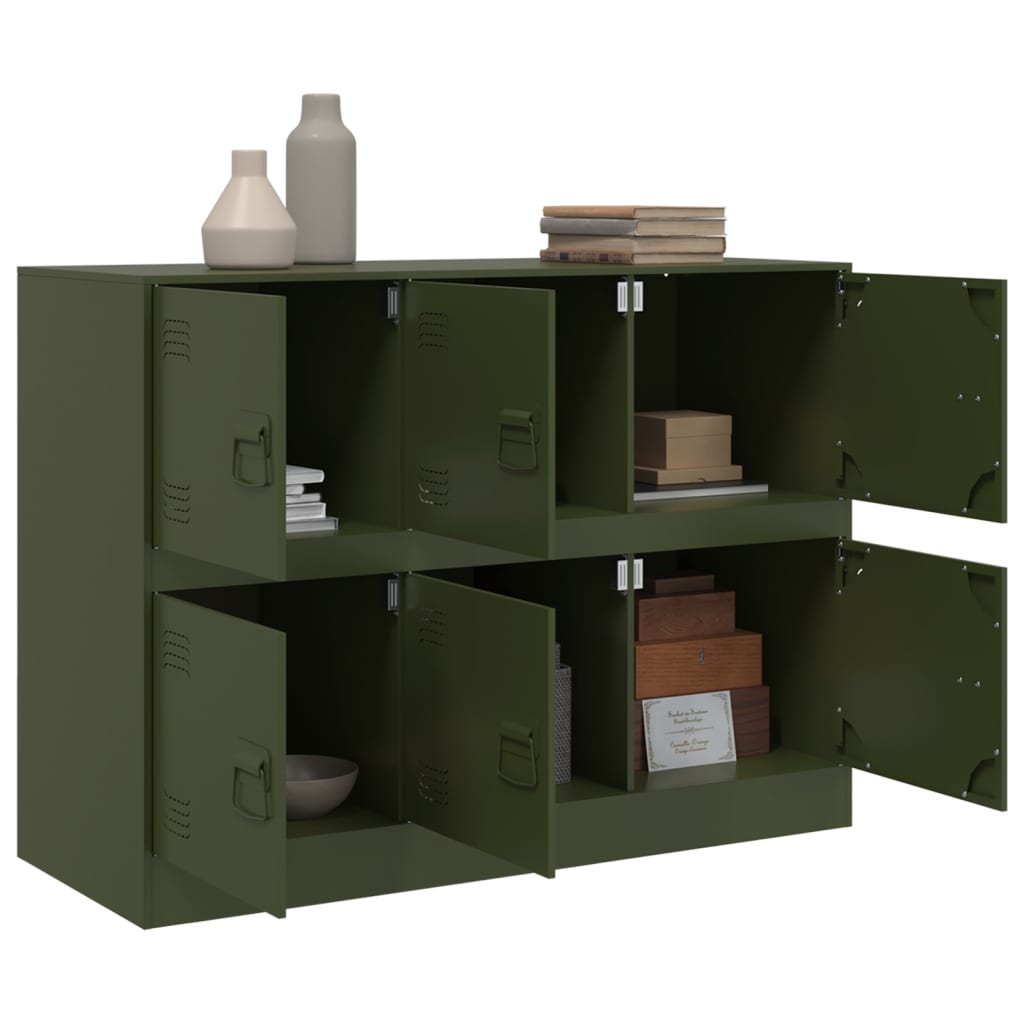 HKH Aparador Moderno em Aço Laminado A Frio com 6 Puxadores de Metal 99 X 39 X 73 Cm - Verde-Azeitona