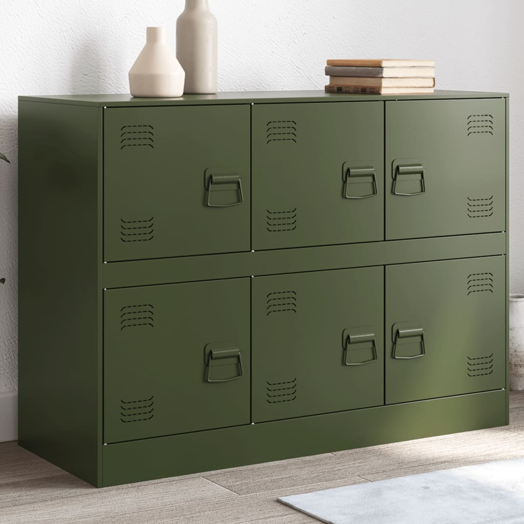 HKH Aparador Moderno de Acero Laminado en Frío con 6 Tiradores Metálicos 99 X 39 X 73 Cm - Verde Oliva