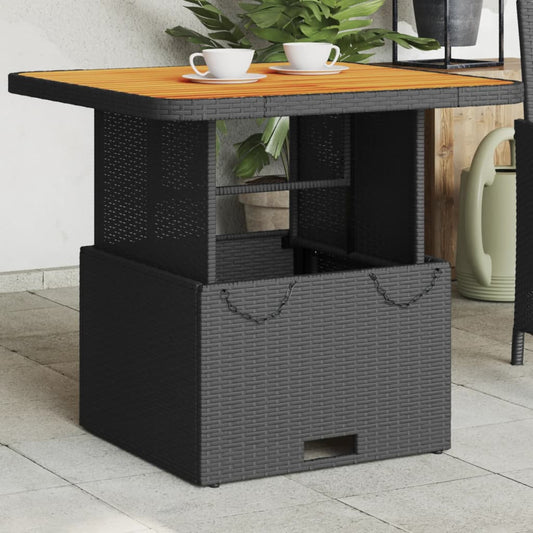 HKH Mesa de Jardín de Mimbre y Madera de Acacia - Negro