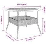 HKH Mesa de Jardim com Tampo de Acácia Ã˜110x71 Cm Vime Pe - Preto