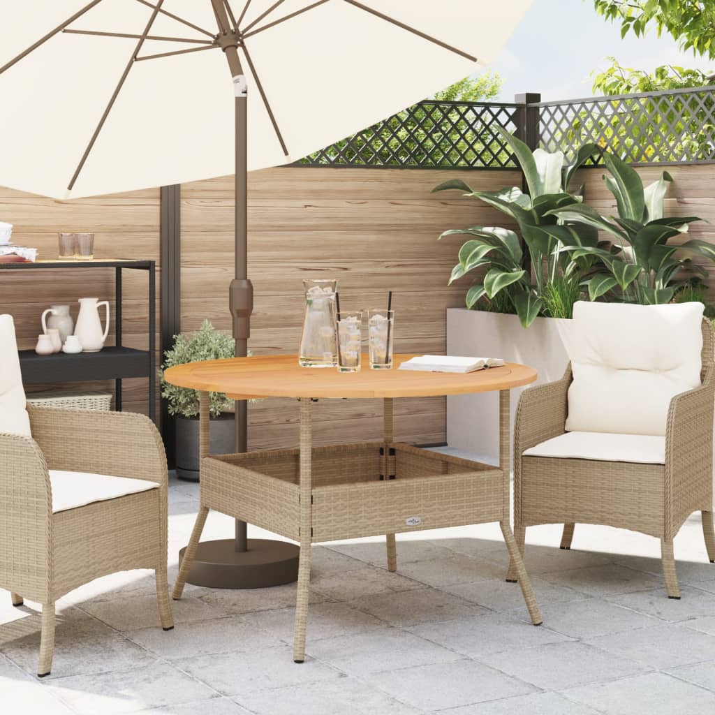 HKH Mesa de Jardim com Tampo de Acácia Ã˜110x71 Cm Vime Pe - Bege