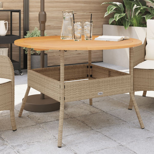 HKH Mesa de Jardim com Tampo de Acácia Ø110x71 Cm Vime Pe - Bege