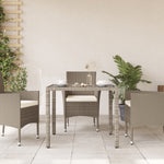 HKH Mesa de Jardín C/ Tapa de Cristal 90x90x75cm Ratán Pie Gris Claro - Gris