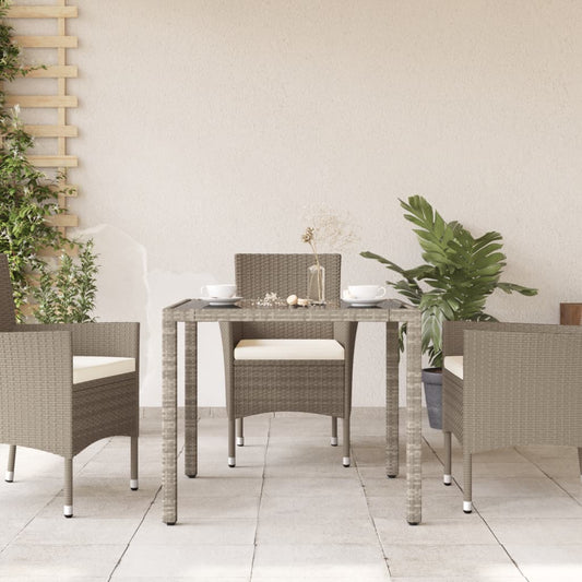 HKH Mesa de Jardim C/ Tampo de Vidro 90x90x75cm Vime Pe Cinza-claro - Cinzento