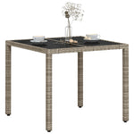HKH Mesa de Jardín C/ Tapa de Cristal 90x90x75cm Ratán Pie Gris Claro - Gris