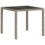 HKH Mesa de Jardín C/ Tapa de Cristal 90x90x75cm Ratán Pie Gris Claro - Gris
