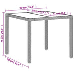 HKH Mesa de Jardín C/ Tapa de Cristal 90x90x75cm Ratán Pie Gris Claro - Gris