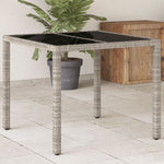 HKH Mesa de Jardín C/ Tapa de Cristal 90x90x75cm Ratán Pie Gris Claro - Gris