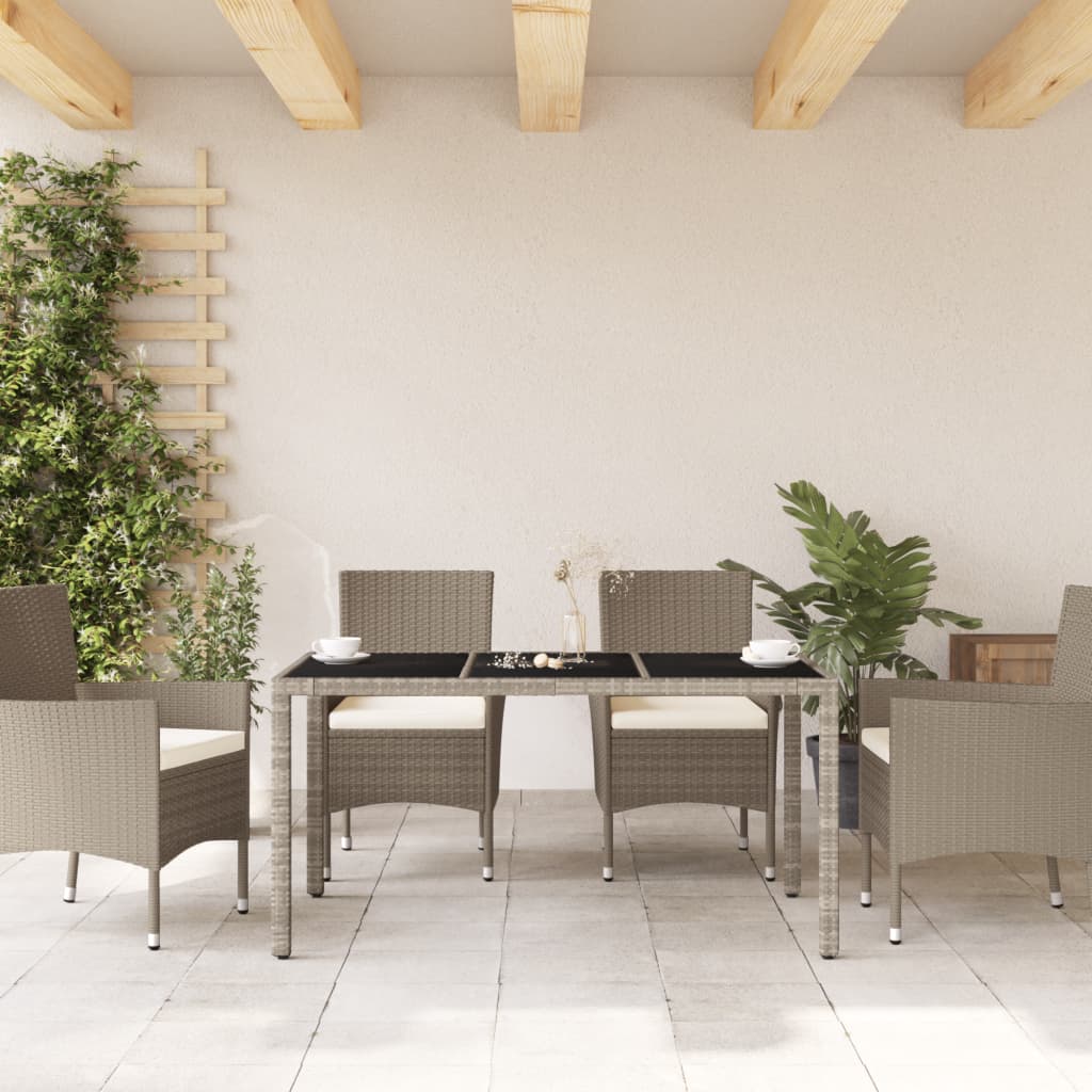 HKH Mesa de Jardim C/ Tampo Vidro 150x90x75 Cm Vime Pe Cinza-claro - Cinzento