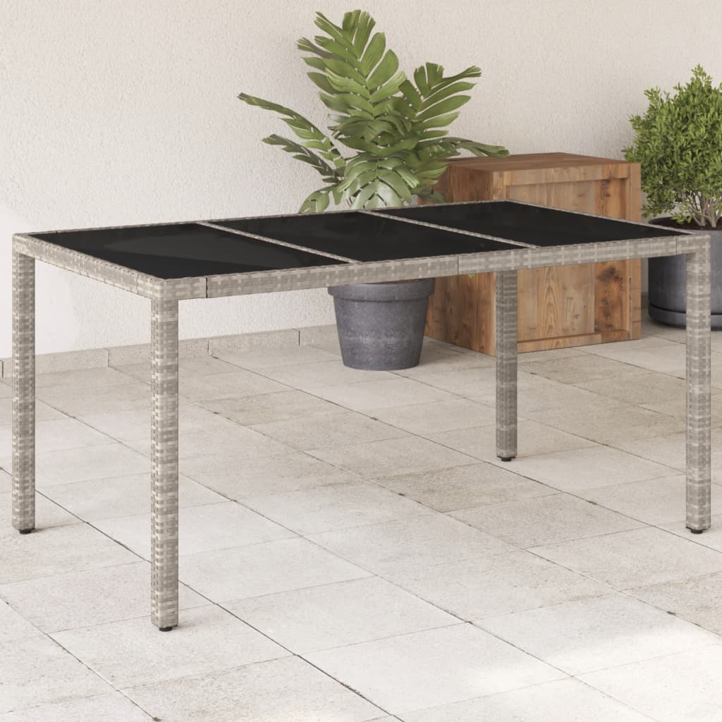HKH Mesa de Jardim C/ Tampo Vidro 150x90x75 Cm Vime Pe Cinza-claro - Cinzento