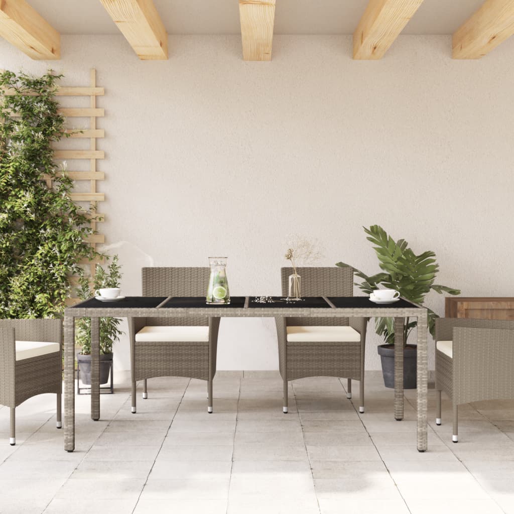 HKH Mesa de Jardim C/ Tampo Vidro 190x90x75 Cm Vime Pe Cinza-claro - Cinzento