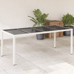 HKH Mesa de Jardín con Tapa de Vidrio 190x90x75 Cm Mimbre PE - Blanco