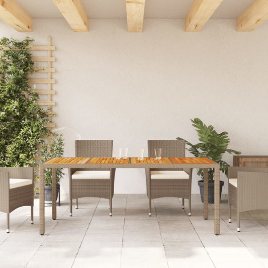 HKH Mesa de Jardim 190x90x75 Cm Vime Pe e Madeira de Maciça - Bege