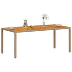 HKH Mesa de Jardim 190x90x75 Cm Vime Pe e Madeira de Maciça - Bege