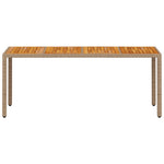 HKH Mesa de Jardim 190x90x75 Cm Vime Pe e Madeira de Maciça - Bege