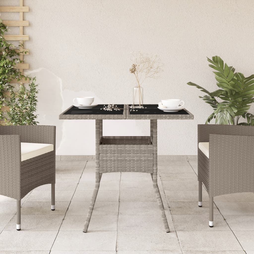HKH Mesa Jardim C/ Tampo de Vidro 80x80x75 Cm Vime Pe Cinza-claro - Cinzento