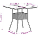 HKH Mesa Jardim C/ Tampo de Vidro 80x80x75 Cm Vime Pe Cinza-claro - Cinzento