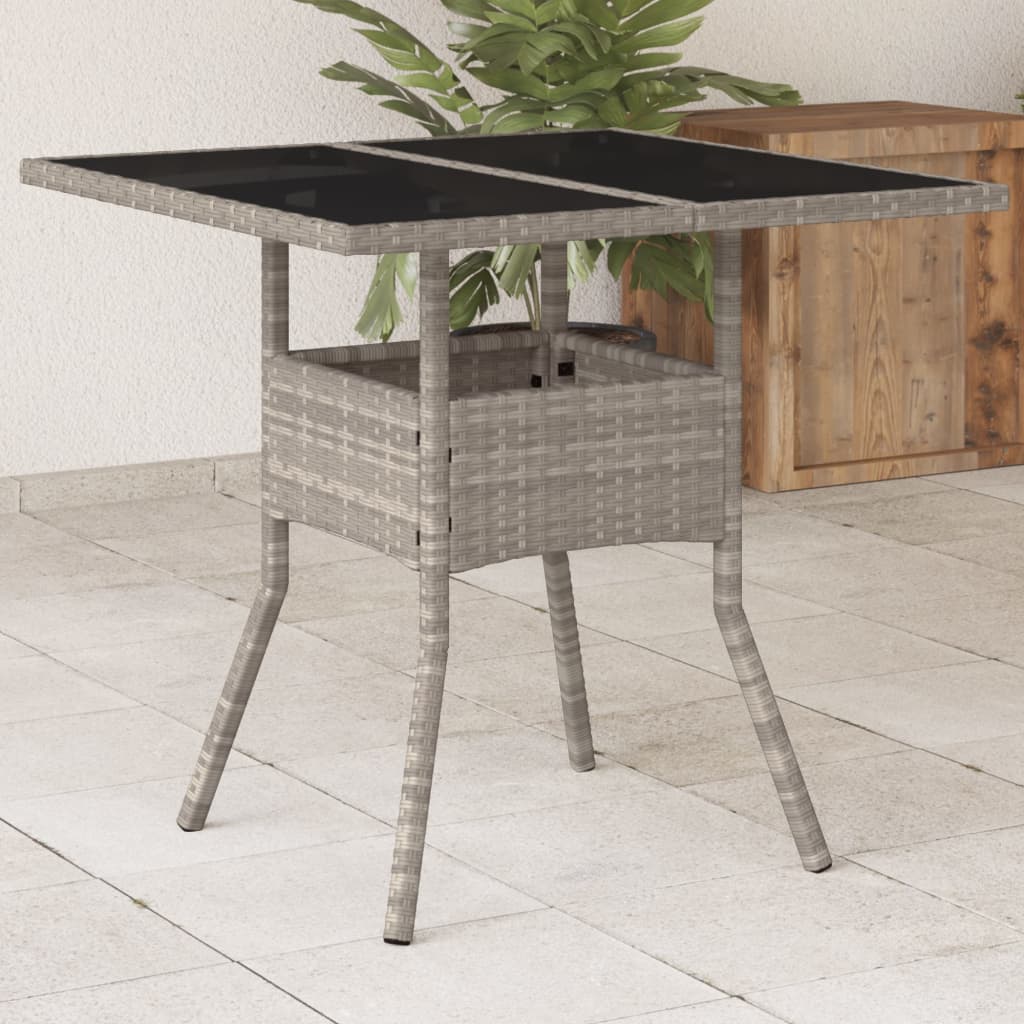 HKH Mesa Jardim C/ Tampo de Vidro 80x80x75 Cm Vime Pe Cinza-claro - Cinzento