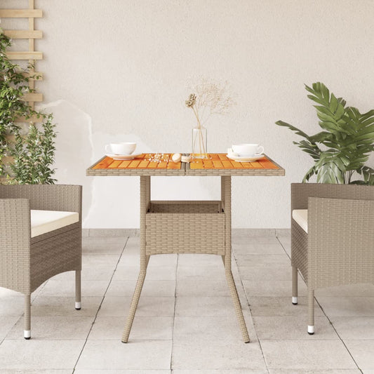 HKH Mesa de Jardim 80x80x75 Cm Vime Pe e Madeira de Acácia - Bege