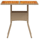 HKH Mesa de Jardim 80x80x75 Cm Vime Pe e Madeira de Acácia - Bege