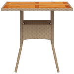HKH Mesa de Jardim 80x80x75 Cm Vime Pe e Madeira de Acácia - Bege
