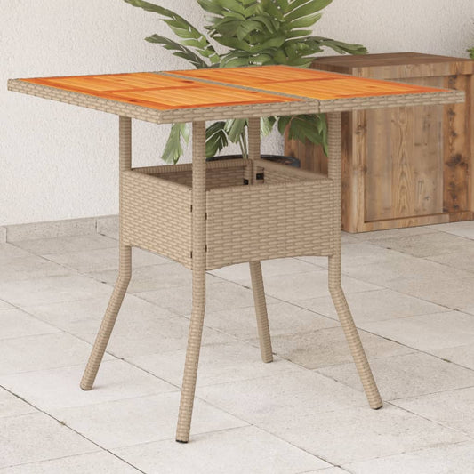 HKH Mesa de Jardim 80x80x75 Cm Vime Pe e Madeira de Acácia - Bege
