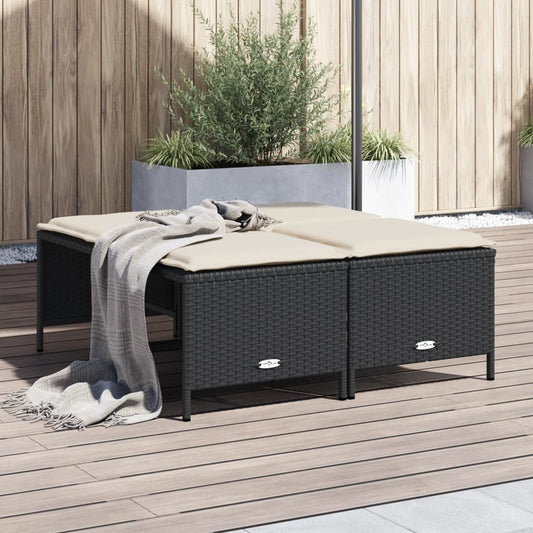 HKH Bancos de Jardim com Almofadões 4 Pcs Vime Pe - Preto