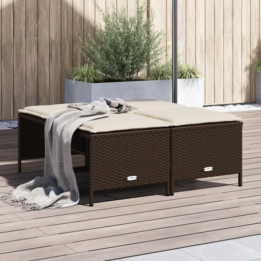 HKH Bancos de Jardim com Almofadões 4 Pcs Vime Pe Castanho - Marrom