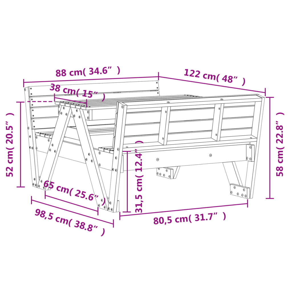 HKH Mesa de Piquenique P/ Crianças 88x122x58 Cm Pinho Maciço - Branco